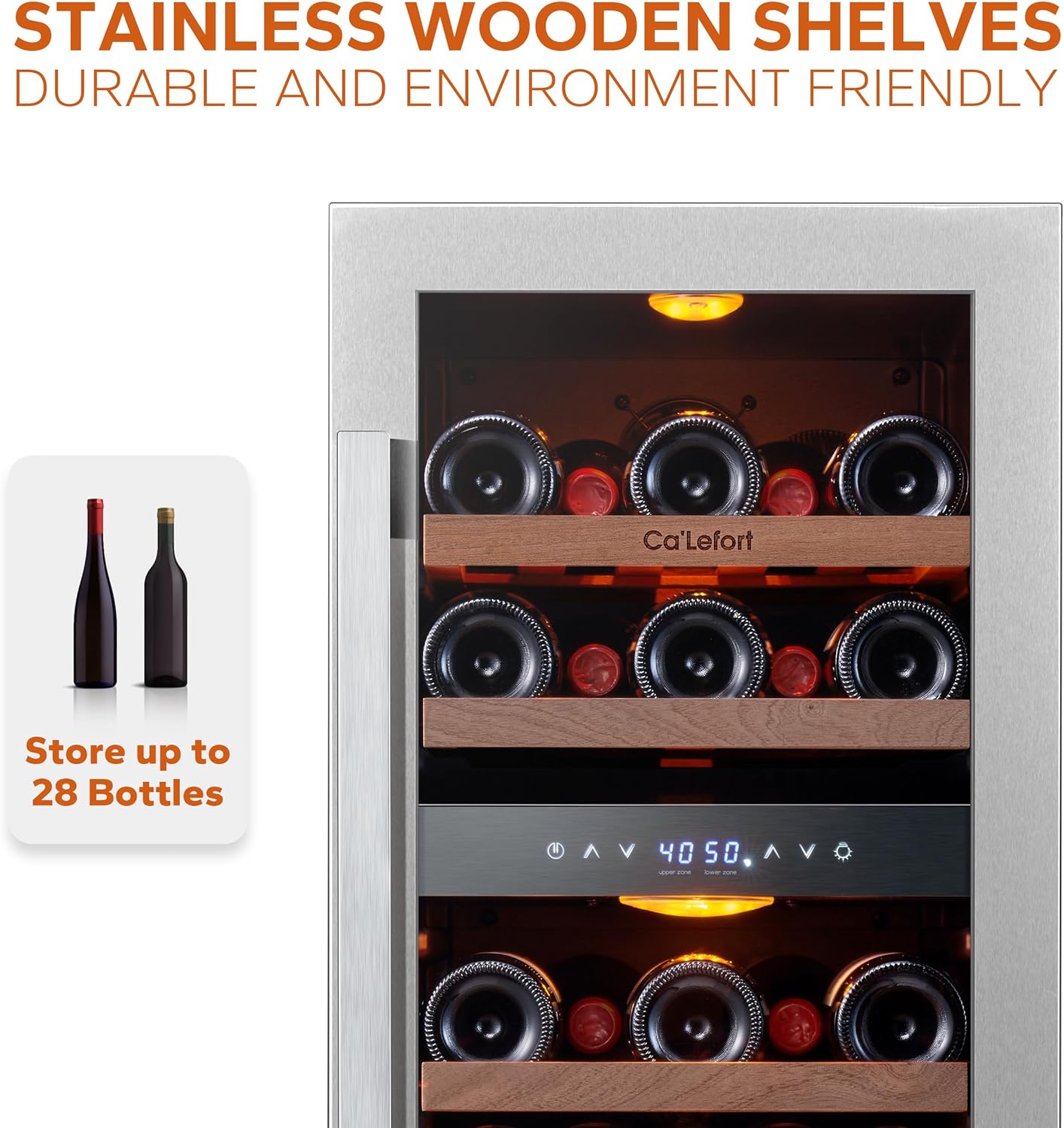 24'' Wine Cooler Refrigerator - 46 Bottle Wine Fridge Dual Zone with Modern Touch Intelligent Digital 40°-65°F Low Noise, Built in or Freestanding Wine Cooler for Home and Kitchen