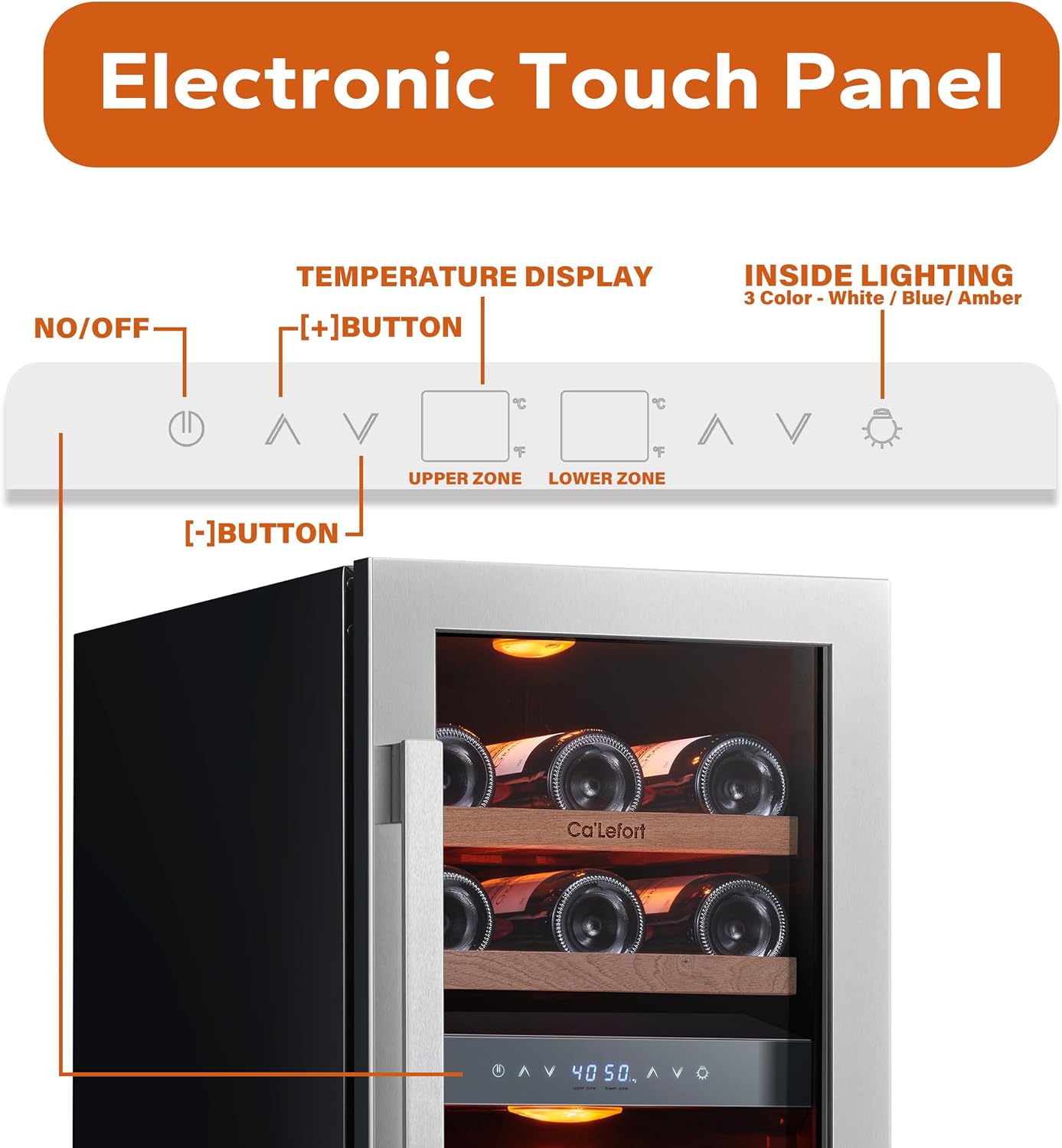24'' Wine Cooler Refrigerator - 46 Bottle Wine Fridge Dual Zone with Modern Touch Intelligent Digital 40°-65°F Low Noise, Built in or Freestanding Wine Cooler for Home and Kitchen